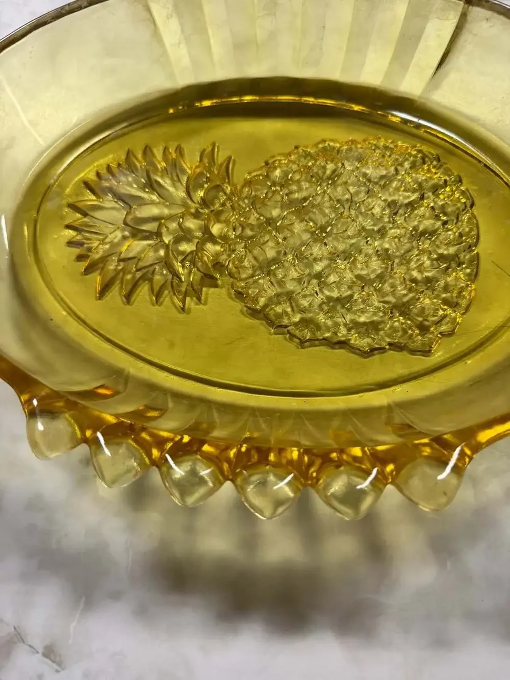 Tiara Indiana Glass Yellow Mist Pineapple Oval Serving Bowl